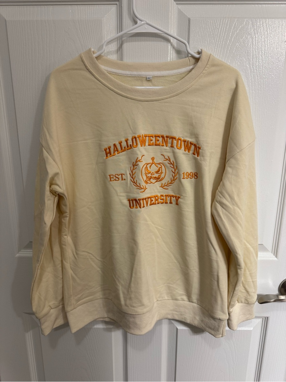 Cream "Halloweentown University" Embroidered Crewneck Sweater